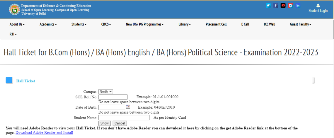 DU SOL Hall Ticket 2024 | Download Admit Card | Sol.du.ac.in